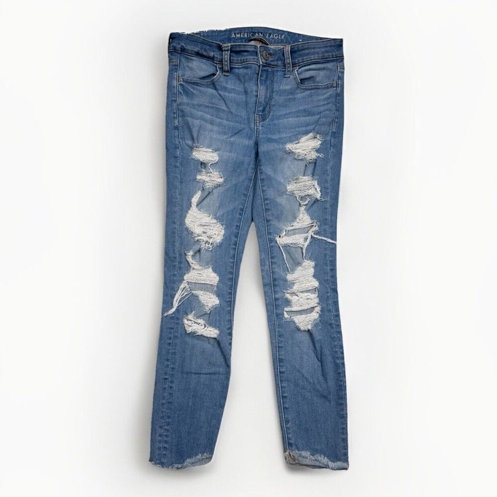 American Eagle Jeans Womens 4 Jegging Crop Distressed Stretch Measures 28 x 23.5